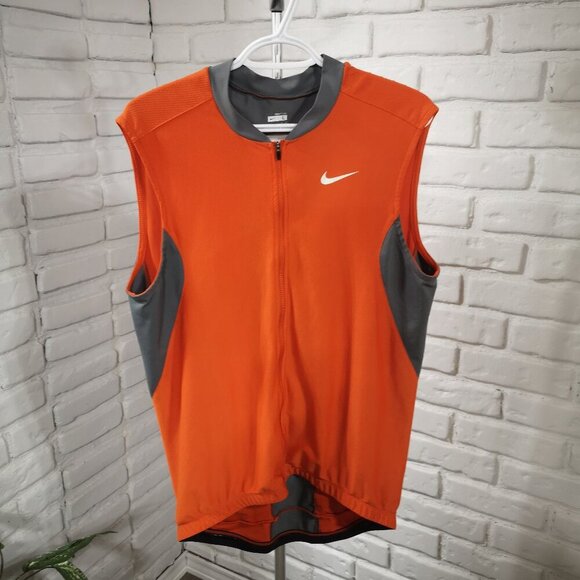 Nike Fit Dry Men's Size Large Orange & Grey Full Zip Running Vest - Picture 1 of 12